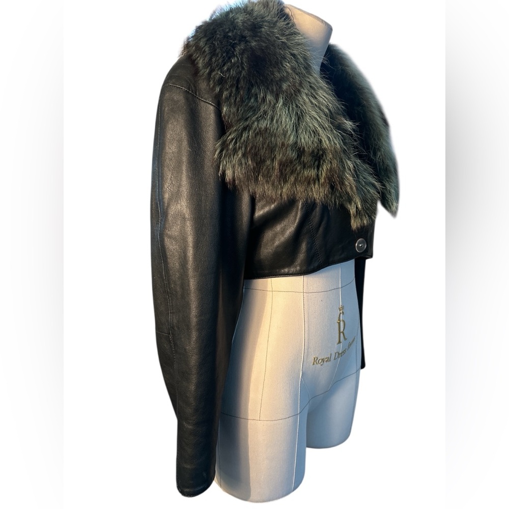 80’s Efrem leather fox fur bolero jacket - Picture 2 of 13